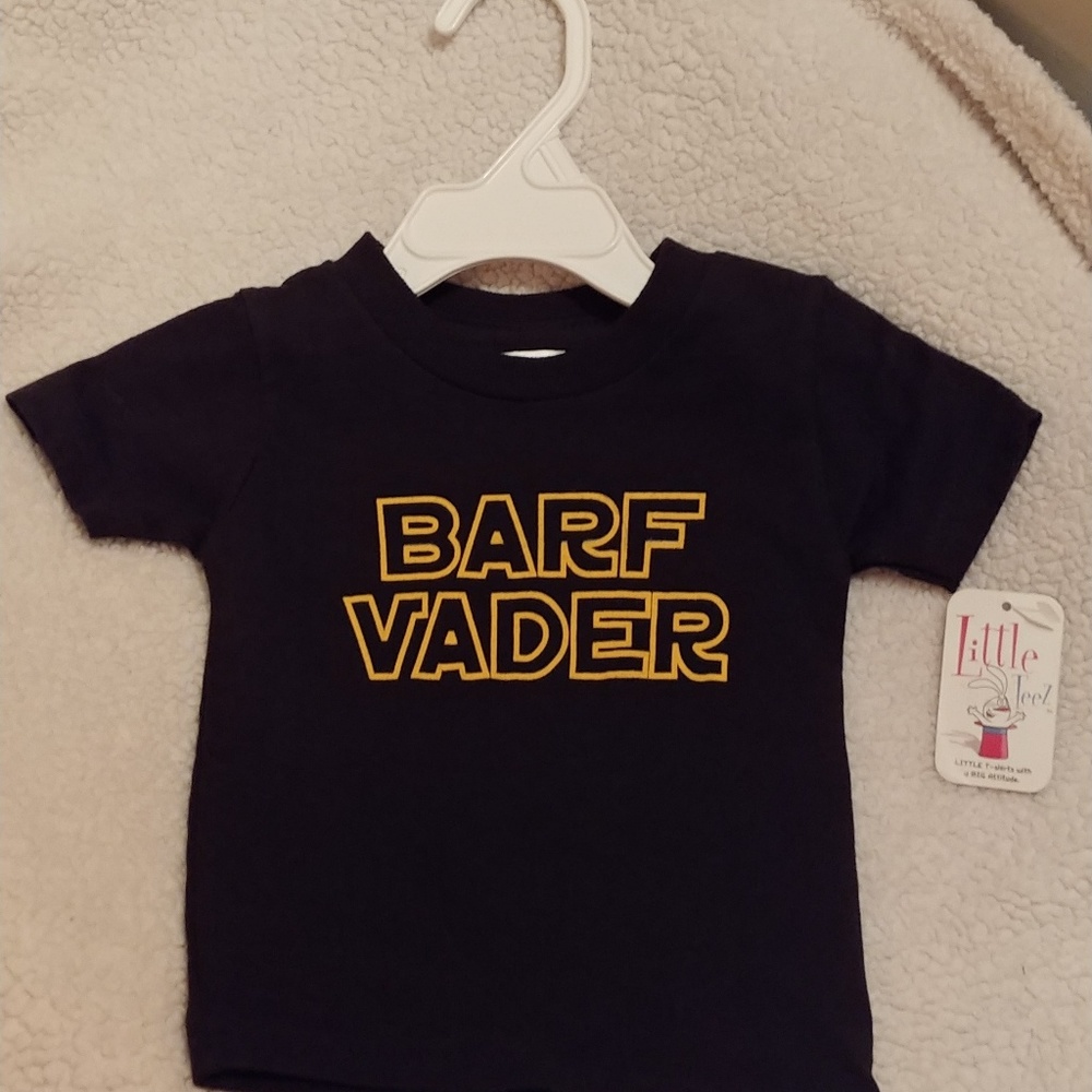 Baby graphic tee ("Barf Vader")